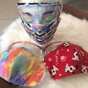 Face mask covers mouth and eyes.